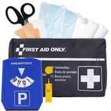 First Aid Only Kfz Verbandtasche DIN 13164 inkl. 5-in-1 Parkscheibe | Auto Verbandskasten als Erste Hilfe Set für HU (StVO-konform) | Notfalltasche für Auto und Motorrad | P-10019