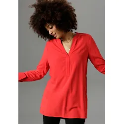 Longbluse ANISTON SELECTED, Damen, Gr. 46, rot, Web, Obermaterial: 100% Viskose, unifarben, Basic, lässig geschnitten lang, V-Ausschnitt, Langarm lange Manschette, Blusen, mit extra-langen Manschetten