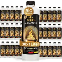 Allmanns Bioethanol 30 x 1l 100% | Bio Ethanol 100 Prozent | Reiner Bioalkohol geeignet für Indoor & Outdoor | ideal für Tischkamin Tischfeuer Kaminofen Feuerstelle Feuersäule