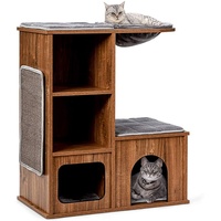 COSTWAY Katzenmöbel mit Höhle Matten, Katzen Spielhaus Holz, Katzenbaum Katzenhaus Kletterbaum, Kratzbaum Aktivitätsbaum 69x39x 80,5 cm