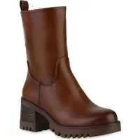 VAN HILL Damen Klassische Stiefeletten Blockabsatz Profilsohle Trendy Schuhe