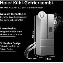 Haier HFR7720DWMP 70 Serie 7 French Door (477 l, 2006 mm hoch, Edelstahl)