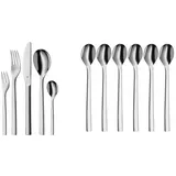 WMF Atria Besteck Set 12 Personen, 60 teilig, spülmaschinenfest & Nuova Latte Macchiato Löffel Set 6-teilig, lange Löffel 19 cm, Joghurtlöffel, Cromargan Edelstahl poliert, spülmaschinengeeignet