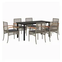 VidaXL 7-tlg. Garten-Essgruppe mit Kissen Grau Poly Rattan