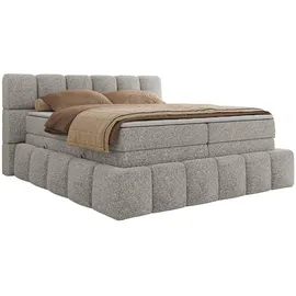 MKS Meble MKS Boxspringbett 180 x 200 mit bettkasten NIRA KING, Polsterbett 7 Zonen Multipocket-Matratze und Topper, Doppelbett - Hellgrau Strukture - H4 - Hellgrau