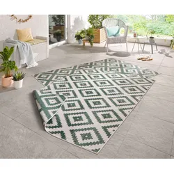 Teppich NORTHRUGS "Malta Wendeteppich", grün (grün, creme), B:240cm H:5mm L:340cm, Kunstfaser, Teppiche, In-& Outdoor, Wetterfest, Balkon, Terrasse, Raute, Läufer, Wohnzimmer