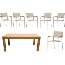 ACAMP Skye Garten-Essgruppe 7-tlg. Tisch Old Java 180 x 90 cm beige/silber