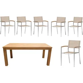 ACAMP Skye Garten-Essgruppe 7-tlg. Tisch Old Java 180 x 90 cm beige/silber