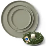 LIVLIG Dekotablett Deko Tablett, Serviertablett rund für Weihnachtsdeko & Adventskranz (Set, 3er Set), robust, pulverbeschichtet, modern, Ø 25 cm, 30 cm und 40 cm grün
