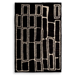 Casa Padrino Luxus Woll Teppich Schwarz / Elfenbein 200 x 300 cm - Handgewebter Wohnzimmer Teppich - Wohnzimmer Deko Accessoires - Luxus Möbel - Luxus Interior