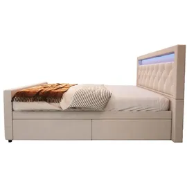 Home Deluxe Polsterbett inkl. Matratze und Topper VELARA 180x200 Matratze Härtgrad H2/H3, Versch. Ausführungen - beige