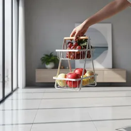 Relaxdays Obst Etagere, 2 Etagen Weiß,Hellbraun