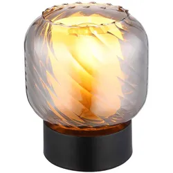 Tischleuchte Beistellleuchte Nachttischlampe Rauchglas schwarz Metall opal E27