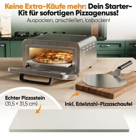 Proficook ProfiCook® Pizzaofen elektrisch | 400°C | echter Pizzastein | inkl. Pizzaheber | variable Zeit und Temperatureinstellung | Pizza Ofen Elektro | für Pizza in unter 5 min. | Pizzamaker | PC PO 1323