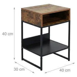 Relaxdays Nachtschrank 2 Fächer 40 x 40 x 30 cm Schwarz/Braun