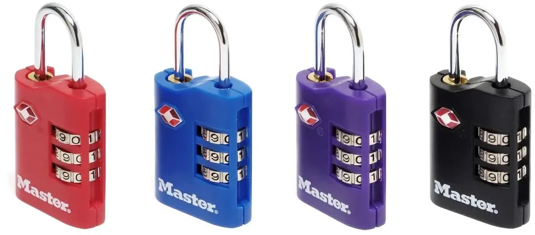 MASTER LOCK 30 mm breites TSA-Gepckschloss aus Zink mit individuell einstellbarer Zahlenkombination, verschiedene Farben