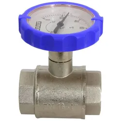 Muffen-Kugelhahn PN 16, G 1 Zoll mit rundem Thermometergriff (blau, Ø 63 mm)