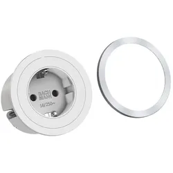 Steckdose PIX 1xSchuko + Zierring Edelstahl Effekt und weiß - weiß