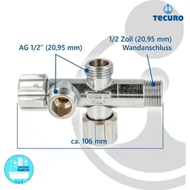 tecuro Doppeleckventil Eckventil 1/2 Zoll (DN 15), mit 2 x 1/2 Zoll Abgängen, einzeln absperrbar - Messing verchromt