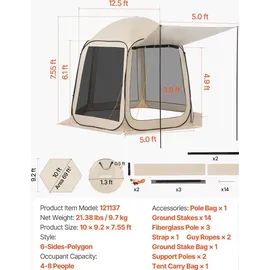 Vevor Pop-up-Zelt 304,8x280,4 cm Beige