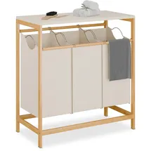 Relaxdays Wäschesammler Bambus, Natur Creme Klappbar 84,5 x 78,5 x 40 cm