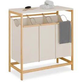 Relaxdays Wäschesammler Bambus, Natur Creme Klappbar 84,5 x 78,5 x 40 cm