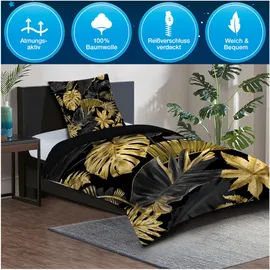 Sanilo Bettwäsche Golden Leaves Gold 135 x 200 cm + 80 x 80 cm