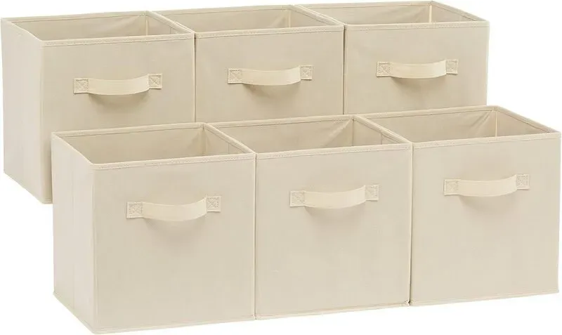 ANQI Faltbare Stoff-Aufbewahrungswürfel mit Griffen, Beige, 10,5 x 10,5 x 11 Zoll, 6er-Pack