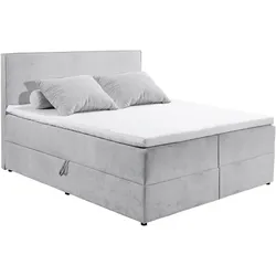 Boxbett ED EXCITING DESIGN "Larnaca", grau (hellgrau), B:180cm L:213cm, 92% Polyester, 8% Nylon, Komplettbetten, Bezug aus Cord, inkl. Topper und Bettkasten