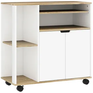 Homcom Küchenwagen Mehrfarbig, Kunststoff, Nachbildung, 3 Fächer, 40x82x80 cm, Esszimmer, Servierwagen mit Schrank, Verschiebbaren Und verstellbaren Einlegeböden, Rollwagen Küchenregal auf Rollen, für Küche Bad Büro Wohnzimmer Weiß