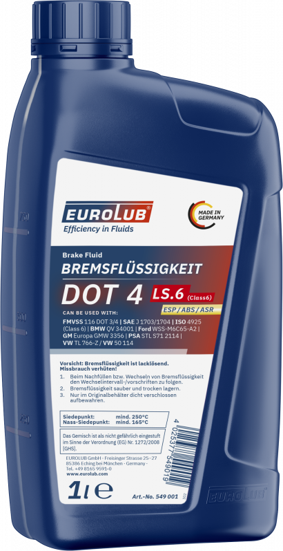 Eurolub Bremsflüssigkeit DOT-4 LS.6 (Class 6) Brake Fluid 1 Liter