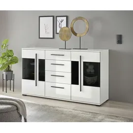 Home Affaire Wohnwand Cantara, Anbauwand, Wohnzimmer-Set, in Eiche Evoke, Weiß oder Kaschmir, (Set, 4-St), enthält zwei Vitrinen, ein Sideboard und ein Wandboard weiß 270 cm x 200 cm x 42 cm