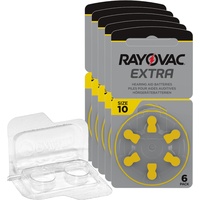 30x Rayovac Extra Advanced 10 Hörgerätebatterien 5x6er Blister PR70 Gelb 24610 + Aufbewahrungsbox für 2 Hörgerätebatterien (10, 13, 312, 675), Batteriebox für 2 Knopfzellen bis 12 mm x 6 mm (Ø x H)