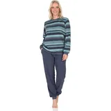 Normann Damen Frottee Schlafanzug mit Bündchen in edler Streifenoptik - auch in Übergröße, Farbe:jeansmelange, Größe:40-42 - 40-42