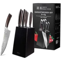 BEM Saiko Damastmesser Set 6-tlg. 67-lagiger VG-10 Damaszener Stahl Schwarz
