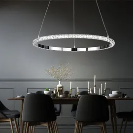 WOFI Hängeleuchte Wohnzimmer Pendelleuchte Höhenverstellbar Kristall Led Lampe, Kristalloptik 3 Stufen dimmer, Metall Chrom, 1x Led 26w 3400lm 3000k, Lxbxh 60,5x60,5x150 cm; 11508