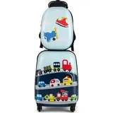 COSTWAY 2tlg Kinderkoffer + Rucksack, Kindertrolley aus Kunststoff, Kindergepäck, Kinder Kofferset Handgepäck Reisegepäck Hartschalenkoffer für... - Blau