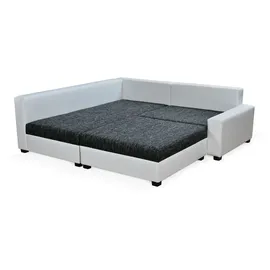Fun Möbel Ecksofa Sofa NINA inkl.Hocker Weiss / Grau Ottomane Links - Schwarz