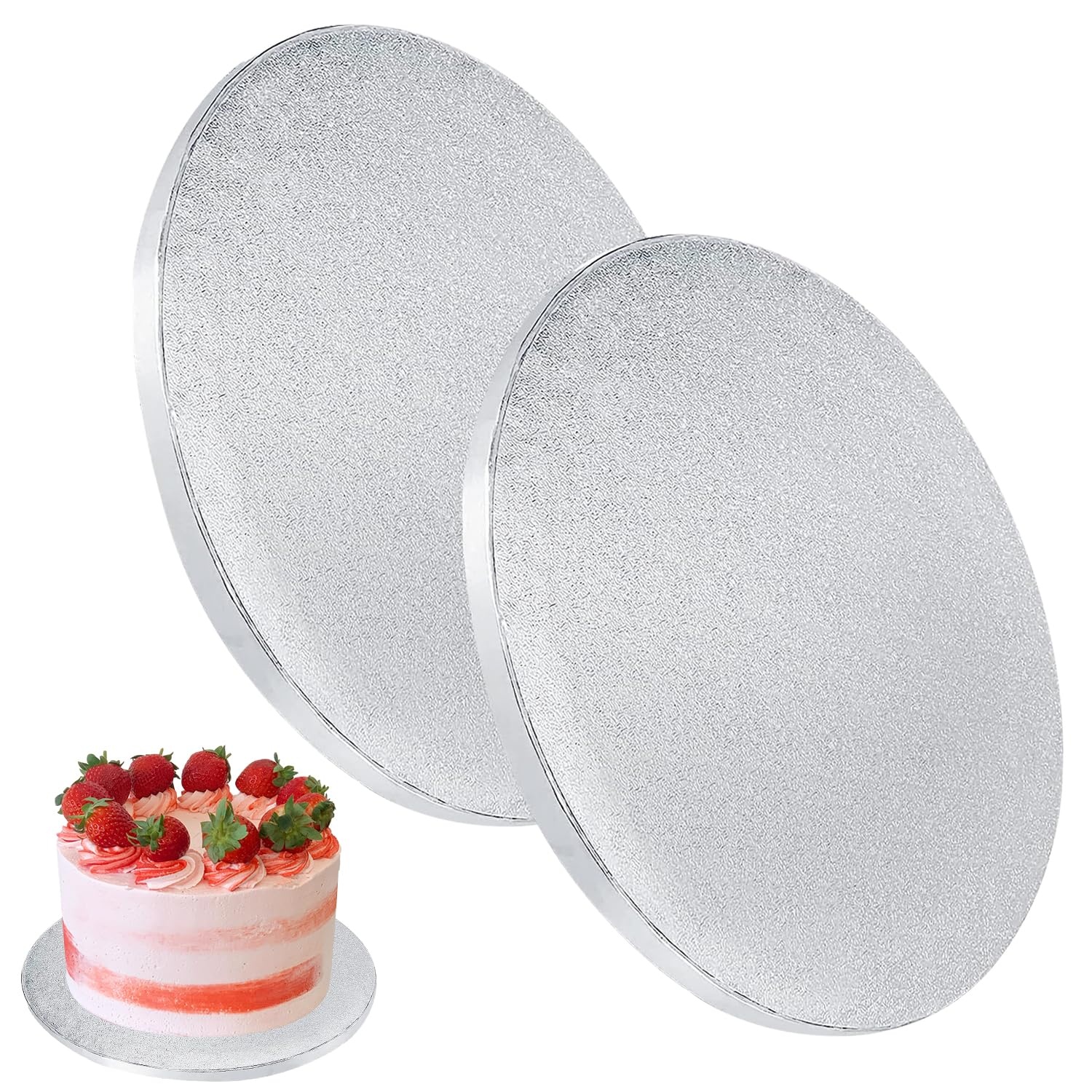 Silver Cake Boards, 2 Stück Und Torten Unterlage, Silver Foil Round Cake Circles, Cake Base Cardboard for Baking Cake 30cm/12 Inch