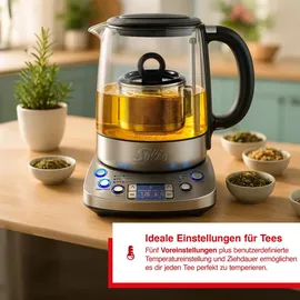 Solis Tee- & Wasserkocher, 1,7 L Volumen, Teesieb,Warmhaltefunktion,360° Basis - Schwarz/Silber/Transparent