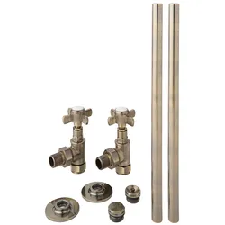 Retro Heizkörper-Winkelventilset und Rohrverbindungen 15mm, in gebürstetem Messing - Hudson Reed