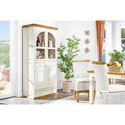 Vitrine MEXICO weiss / honigfarbig, Pinie massiv, montiert, Shabby Möbel