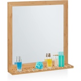 Relaxdays Wandspiegel mit Ablage, Bambus Rahmen, HBT 61,5x60x12 cm, Hängespiegel Badezimmer, Garderobe & Gäste-WC, Natur