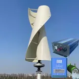 2000W Windkraftanlage vertikaler 48V Windgenerator mit hybridem MPPT-Controller Wechselrichter für 220V Hausgebrauch 2KW Windturbine Windräder (Weiße Farbe)