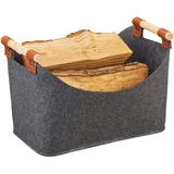 Relaxdays Aufbewahrungskorb Filztasche mit Holzgriffen 27 x 40 x 22 cm dunkelgrau