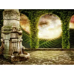 Fototapete PAPERMOON "Mystische Landschaftsansicht", bunt (mehrfarbig), B:5m L:2,8m, Vlies, Tapeten