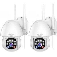 AUKTECH Kamera Überwachung Aussen - 2K Überwachungskamera Aussen WLAN IP Kamera Outdoor, Nachtsichtfarbe, Bewegungsmelder mit Alarm, Zwei-Wege-Audio, PTZ 355°/90°, IP66 Wasserdicht