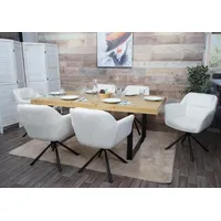 6er-Set Esszimmerstuhl HWC-K33, Küchenstuhl Stuhl, drehbar Auto-Position, Stoff/Textil bouclé-weiß