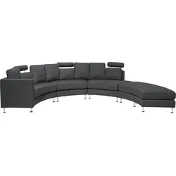 7-Sitzer Sofa grau halbrund mit Ottomane ROTUNDE