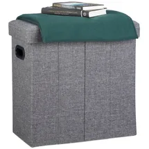 Relaxdays Sitzhocker, HxBxT: 49,5 x 46 x 25,5 cm, mit Stauraum, Griffe, Leinen, Polyester, MDF, dunkelgrau